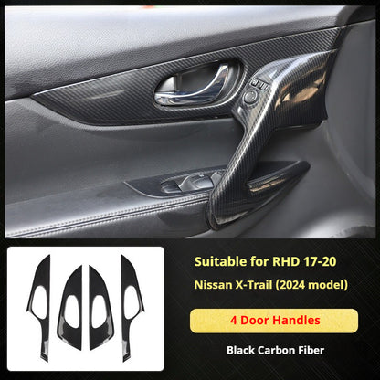 RHD 2017-2020 Nissan X-Trail Red Carbon Fiber Cup Holder and Steering Wheel Interior Trim Kit