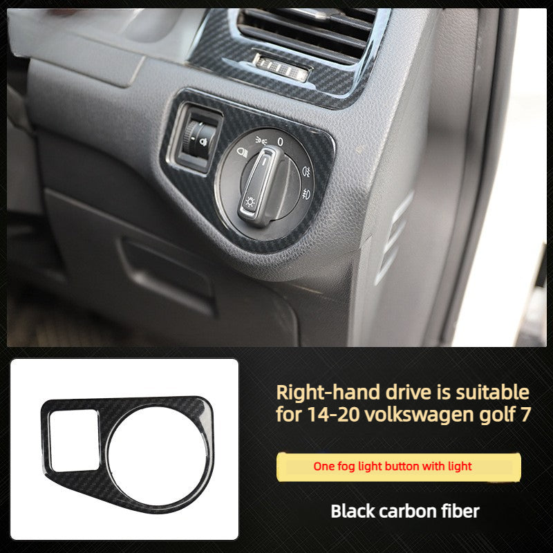 RHD 14-20 Golf 7 Carbon Fiber Trim Kit: Center Console, Gear Shift, Cup Holder Frame, Headlight Switch, Interior Trim