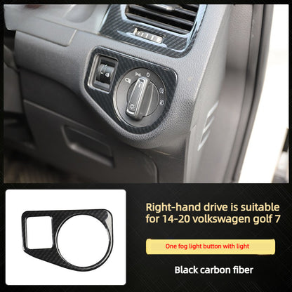 RHD 14-20 Golf 7 Carbon Fiber Trim Kit: Center Console, Gear Shift, Cup Holder Frame, Headlight Switch, Interior Trim