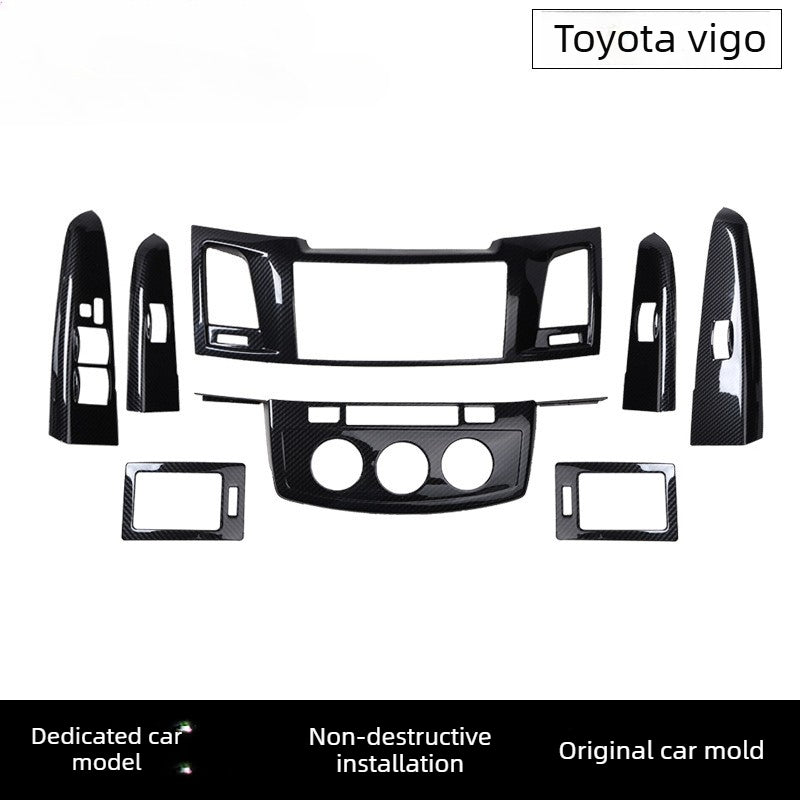 RHD 12-15 Toyota VIGO Hilux Interior Upgrade Peach Wood Carbon Fiber Pattern Steering Wheel Navigation Trim