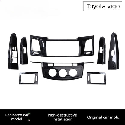 RHD 12-15 Toyota VIGO Hilux Interior Upgrade Peach Wood Carbon Fiber Pattern Steering Wheel Navigation Trim