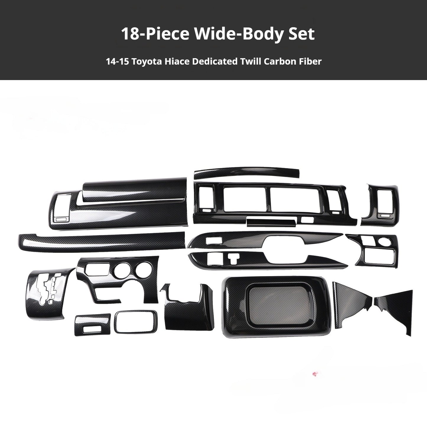 RHD 2014-2015 Toyota Hiace 200 Series Interior Modification Carbon Fiber Pattern Dashboard, Air Conditioning, and Gear Shift Trim