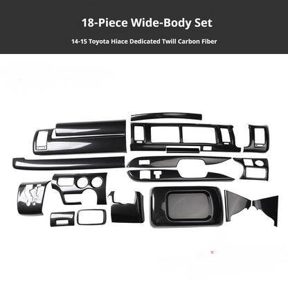 RHD 2014-2015 Toyota Hiace 200 Series Interior Modification Carbon Fiber Pattern Dashboard, Air Conditioning, and Gear Shift Trim
