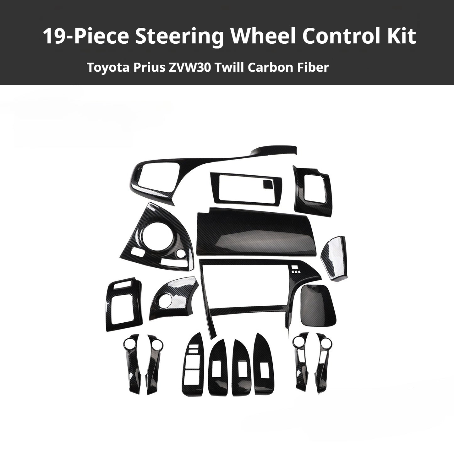 RHD Prius ZVW30 Peach Wood Carbon Fiber Pattern Dashboard, Instrument Panel, Steering Wheel, and Gear Shift Knob Interior Trim Decals