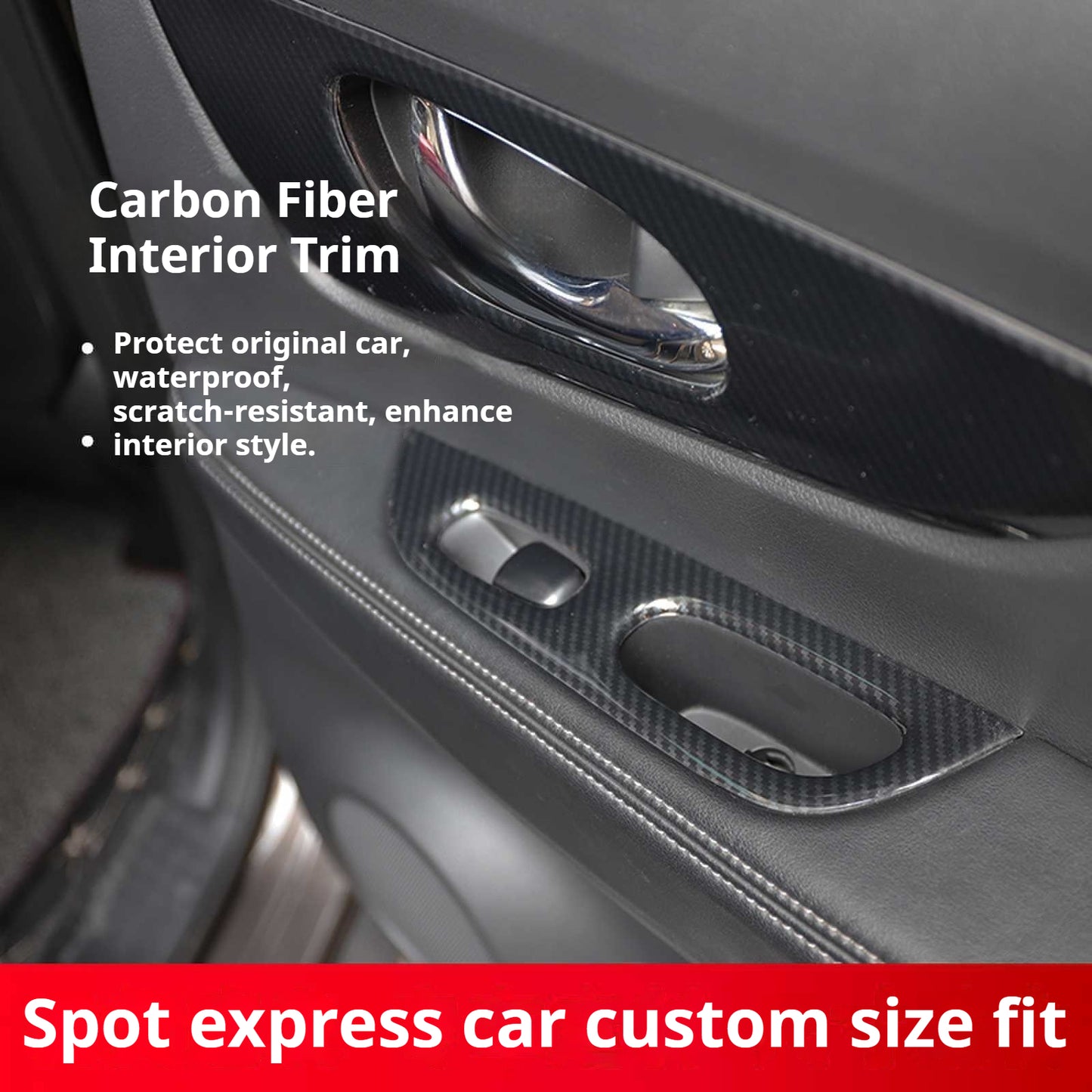 RHD 2017-2020 Nissan X-Trail Red Carbon Fiber Cup Holder and Steering Wheel Interior Trim Kit