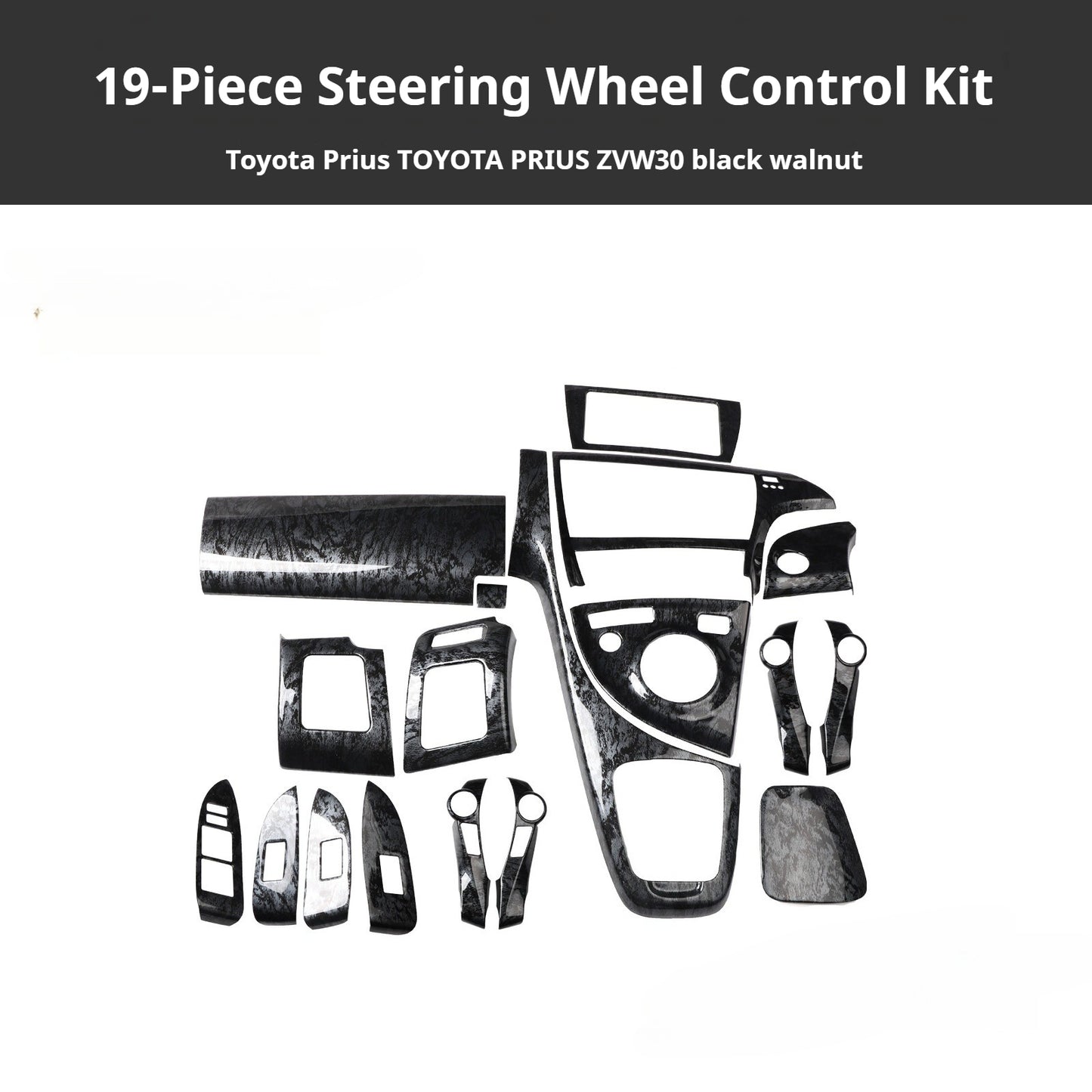 RHD Prius ZVW30 Peach Wood Carbon Fiber Pattern Dashboard, Instrument Panel, Steering Wheel, and Gear Shift Knob Interior Trim Decals