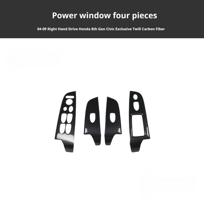 RHD 2004-2011 8th Generation Civic Carbon Fiber Interior Window Lift Steering Wheel Trim Kit
