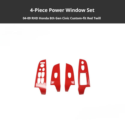 RHD 2004-2011 8th Generation Civic Carbon Fiber and Rosewood Window Lift Panel Interior Trim Decal