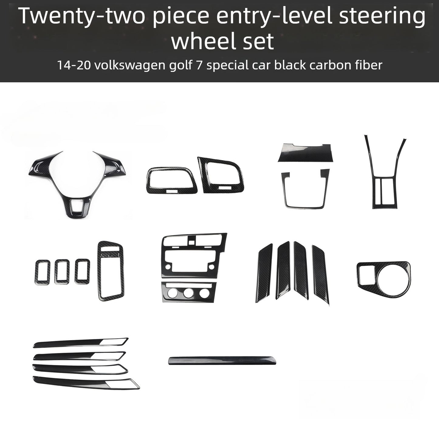 RHD 14-20 Golf 7 Carbon Fiber Trim Kit: Center Console, Gear Shift, Cup Holder Frame, Headlight Switch, Interior Trim