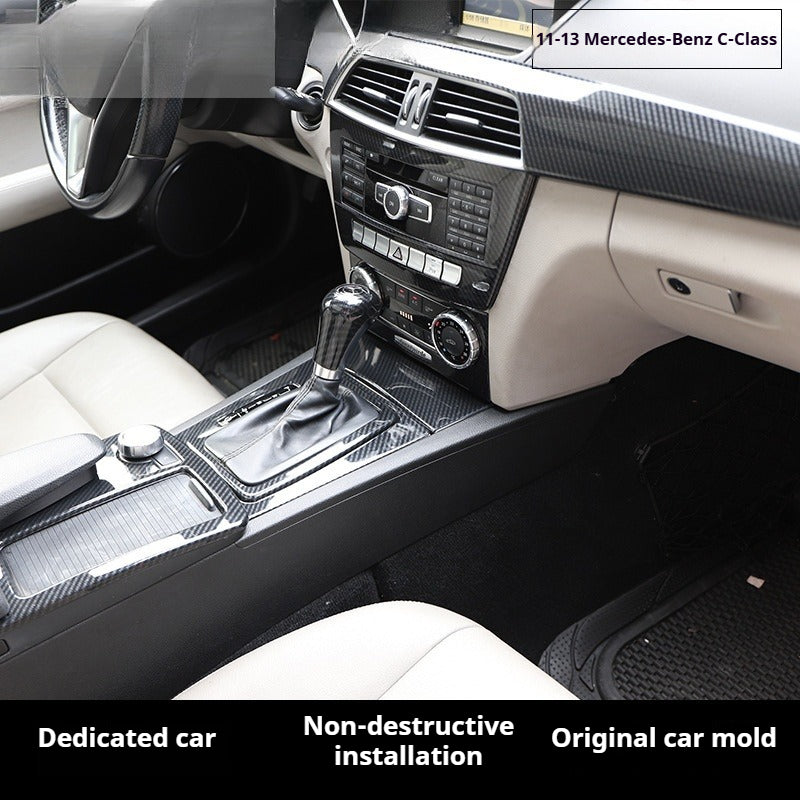 RHD 2011-2013 Mercedes-Benz C-Class 204 Interior Upgrade: Carbon Fiber-Pattern Dashboard, Center Console, and Steering Wheel Trim