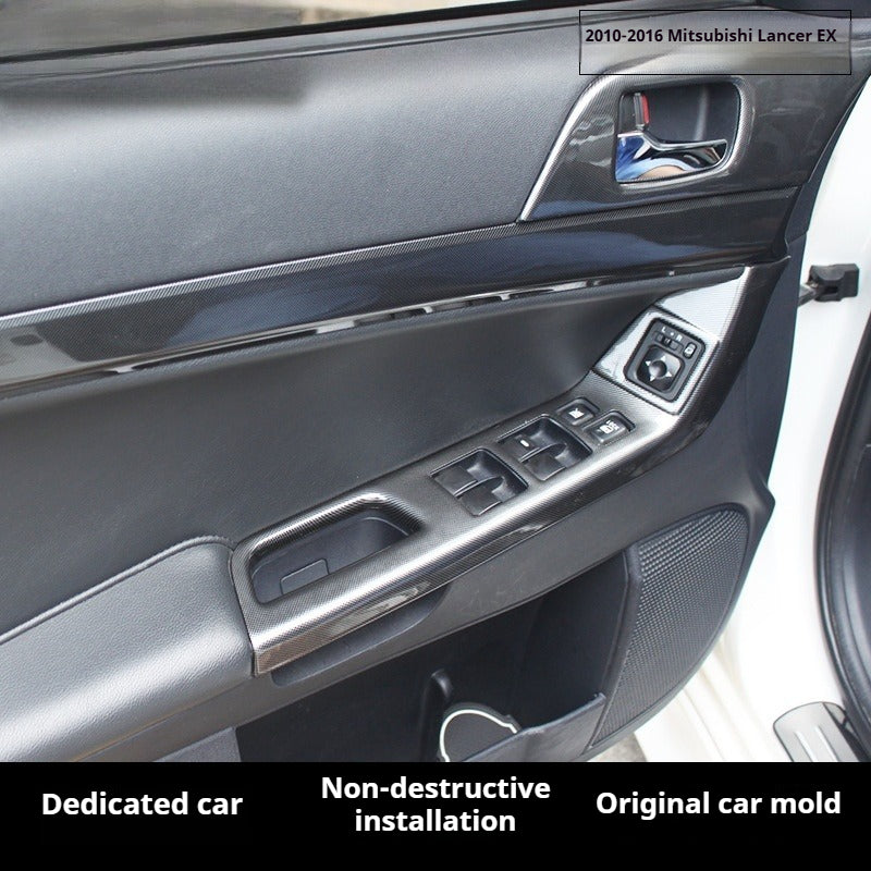 RHD 10-16 Mitsubishi Lancer EVO Interior Modification Carbon Fiber and Rosewood Steering Wheel & Window Trim Decals