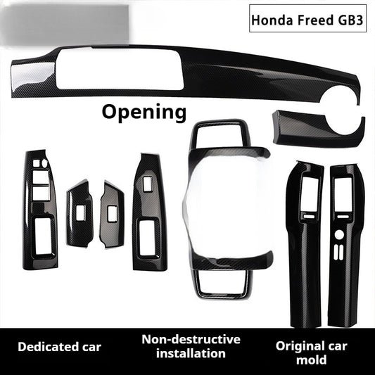 RHD Freed GB3 Interior Modification Carbon Fiber-Style Steering Wheel and Center Console Trim