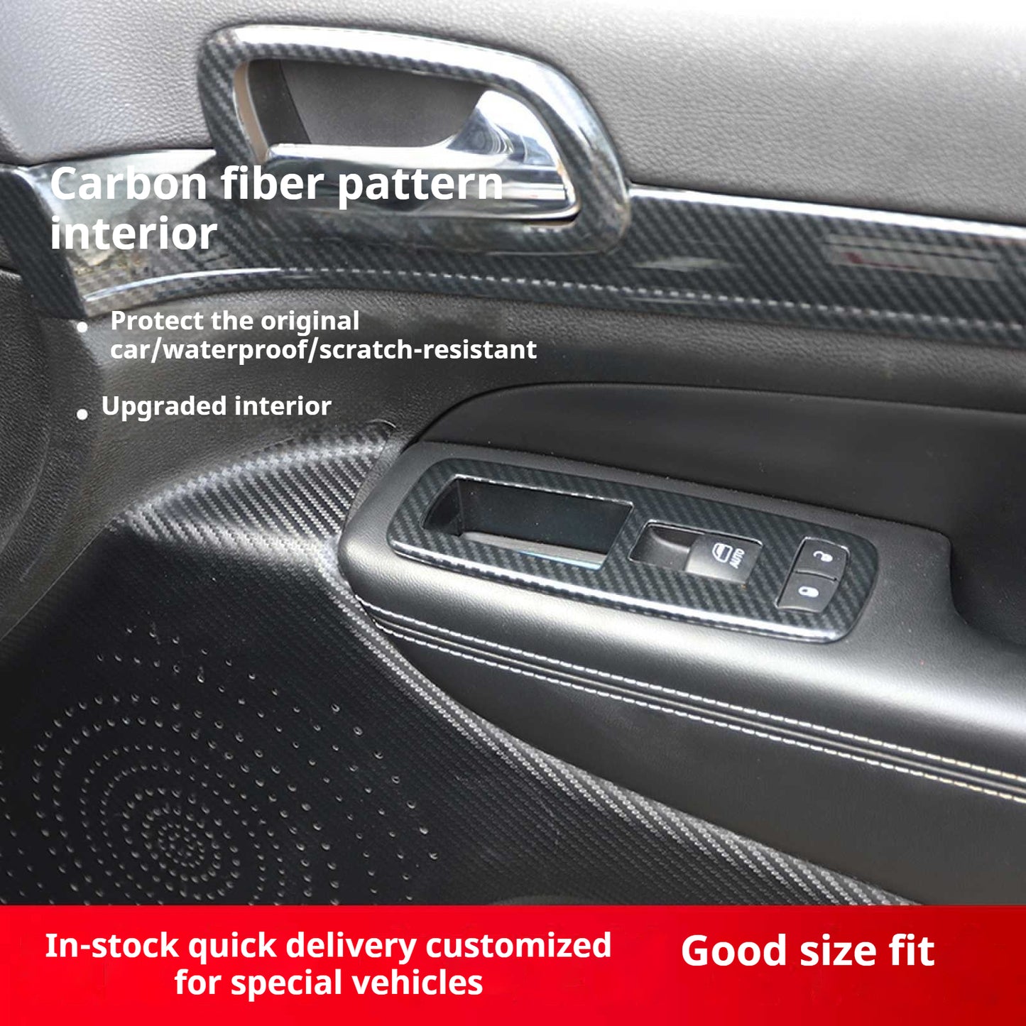 RHD 2014-2015 Grand Cherokee Carbon Fiber Texture Interior Trim Kit for Front Door Panels