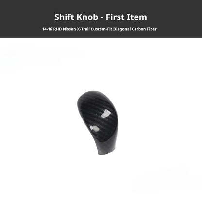 RHD 2014-2016 Nissan X-Trail Carbon Fiber and Walnut Wood Grain Center Console and Gear Shift Knob Trim Kit
