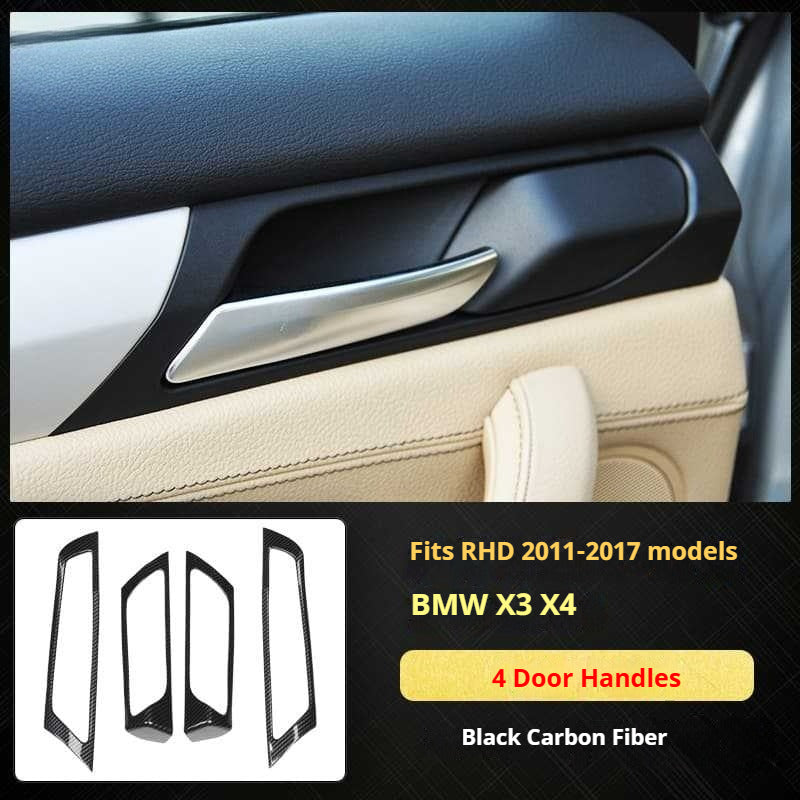 RHD 11-16 BMW X3 F25/X4 F26 Interior Modification Carbon Fiber Pattern Gear Shift Knob Frame Door Panel Trim
