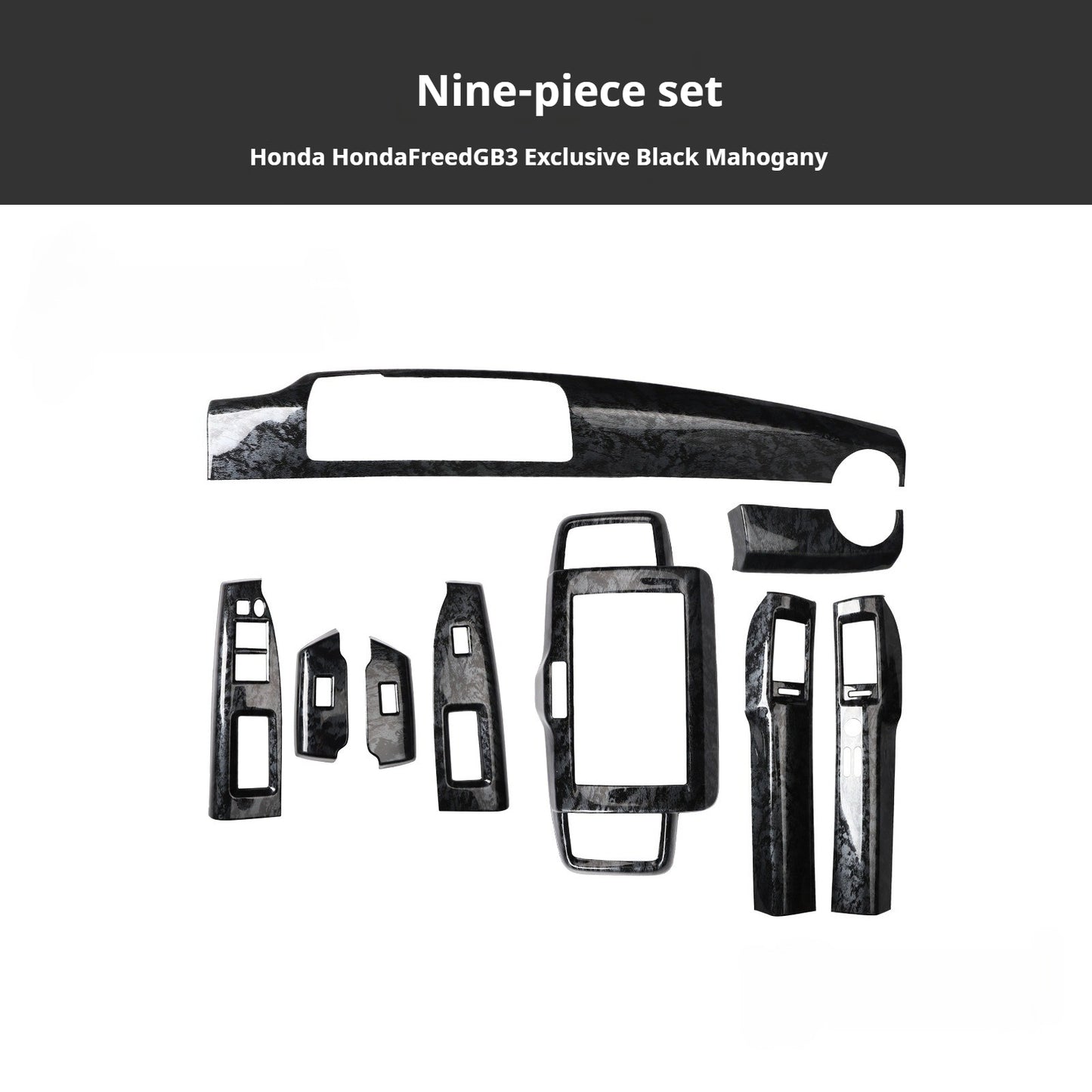 RHD Freed GB3 Interior Modification Carbon Fiber-Style Steering Wheel and Center Console Trim