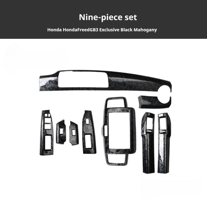 RHD Freed GB3 Interior Modification Carbon Fiber-Style Steering Wheel and Center Console Trim