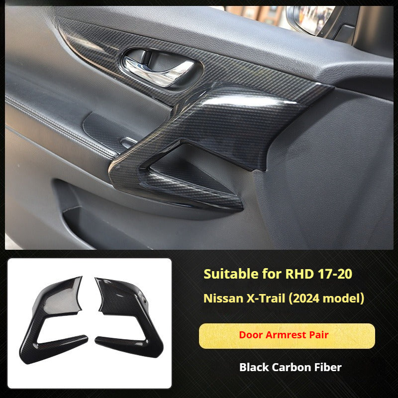 RHD 2017-2020 Nissan X-Trail Red Carbon Fiber Cup Holder and Steering Wheel Interior Trim Kit