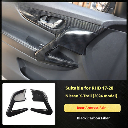 RHD 2017-2020 Nissan X-Trail Red Carbon Fiber Cup Holder and Steering Wheel Interior Trim Kit