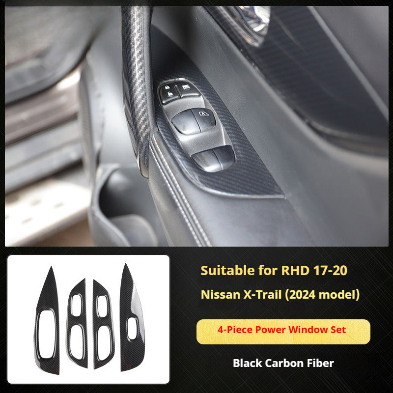 RHD 2017-2020 Nissan X-Trail Red Carbon Fiber Cup Holder and Steering Wheel Interior Trim Kit