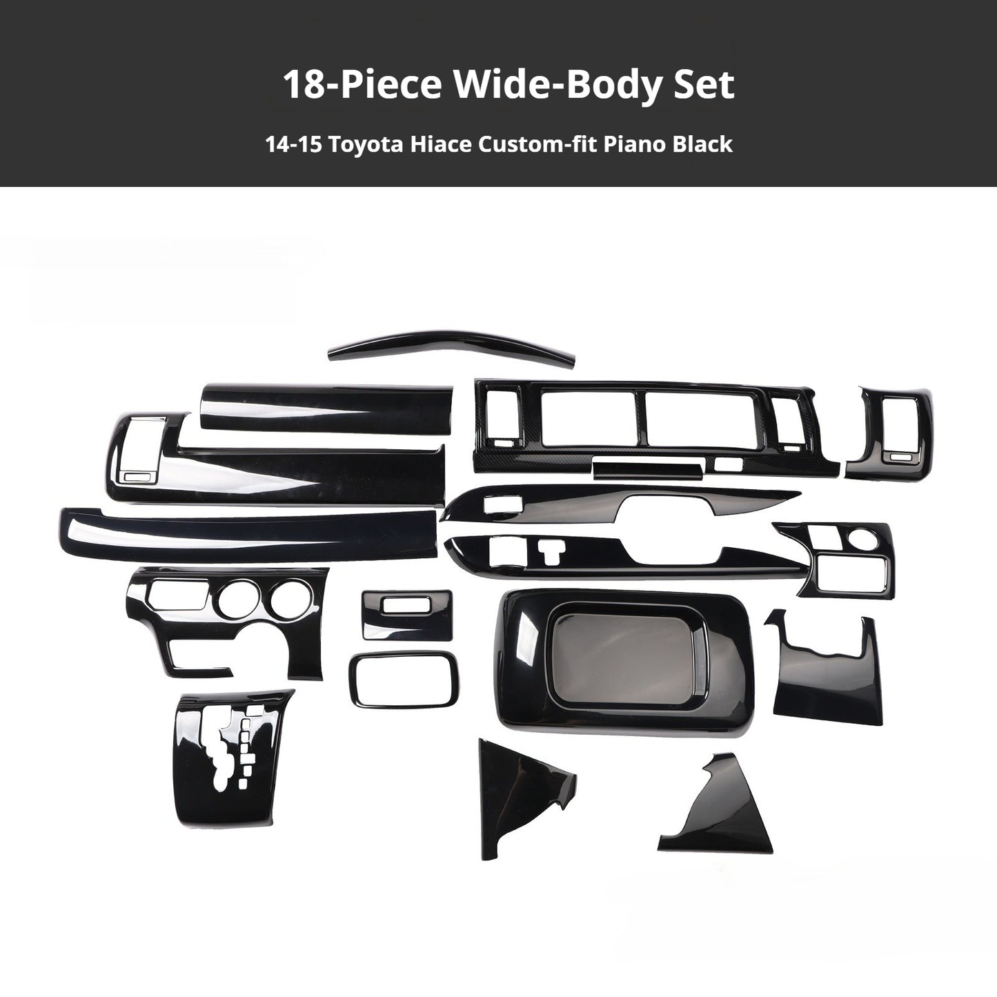 RHD 2014-2015 Toyota Hiace 200 Series Interior Modification Carbon Fiber Pattern Dashboard, Air Conditioning, and Gear Shift Trim