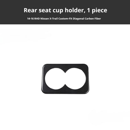 RHD 2014-2016 Nissan X-Trail Carbon Fiber and Walnut Wood Grain Center Console and Gear Shift Knob Trim Kit