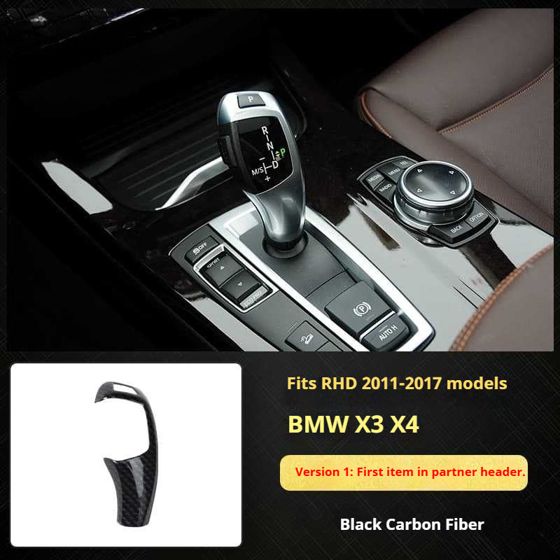 RHD 11-16 BMW X3 F25/X4 F26 Interior Modification Carbon Fiber Pattern Gear Shift Knob Frame Door Panel Trim