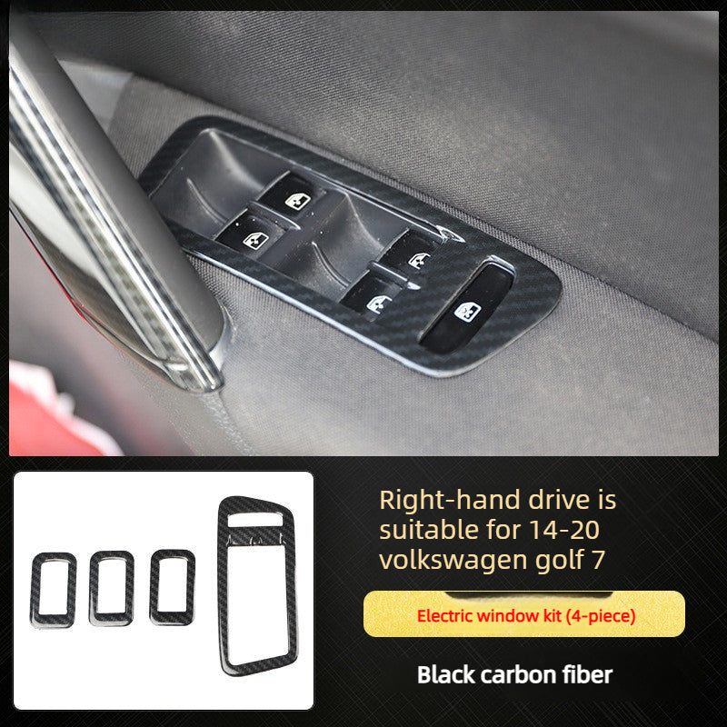 RHD 14-20 Golf 7 Carbon Fiber Trim Kit: Center Console, Gear Shift, Cup Holder Frame, Headlight Switch, Interior Trim