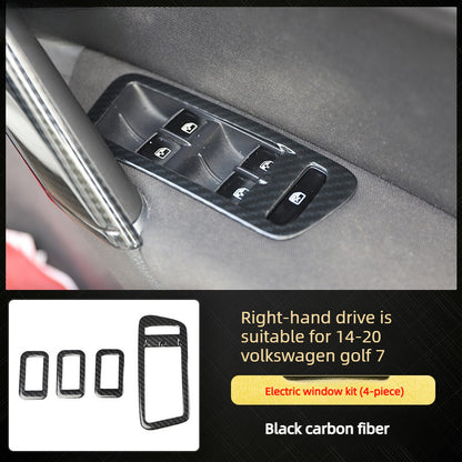 RHD 14-20 Golf 7 Carbon Fiber Trim Kit: Center Console, Gear Shift, Cup Holder Frame, Headlight Switch, Interior Trim