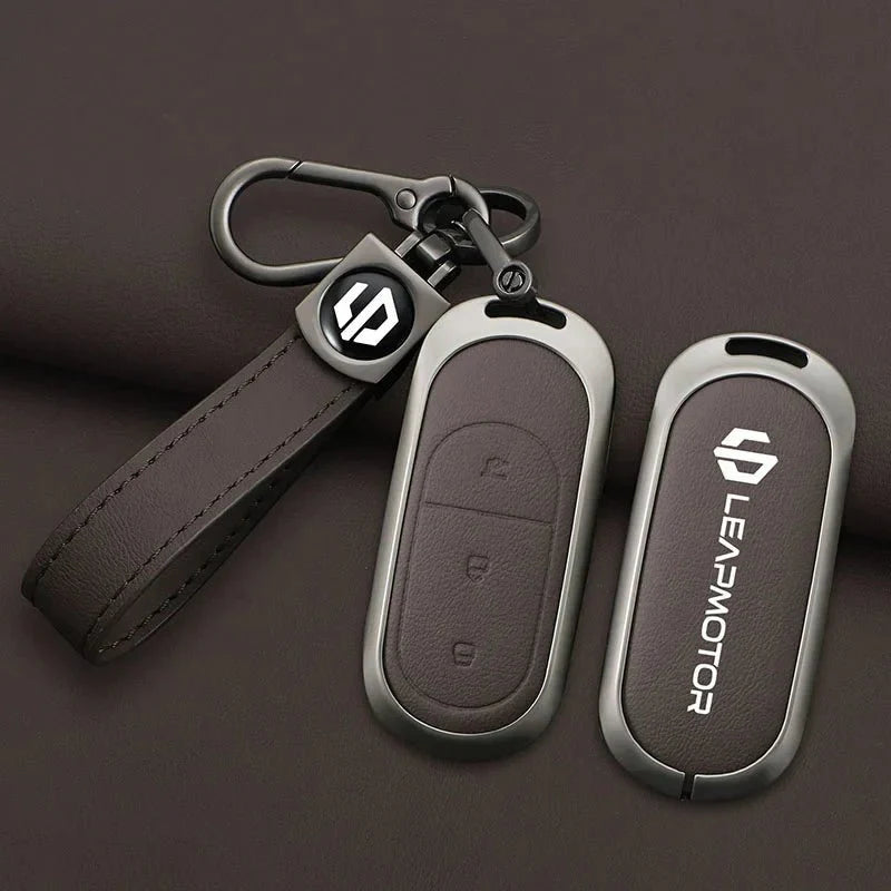 Zinc Alloy Leather Car Remote Key Case Cover For Leapmotor C16 C11 C10 C01 B10 T03 S01 - Leapmotor Accessories